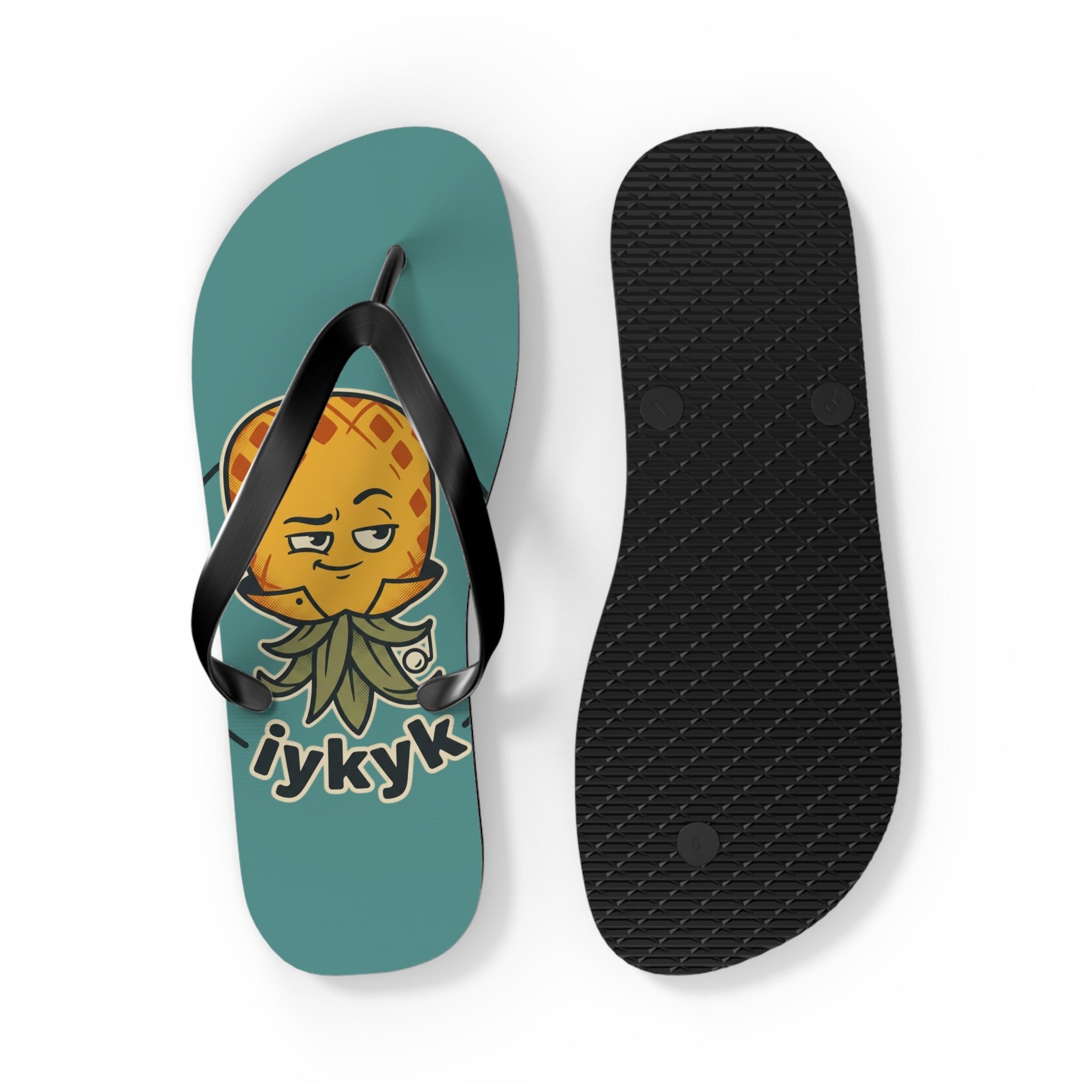 Pineapple Character Flip Flops – Teal 'iykyk' Summer Beach Sandals