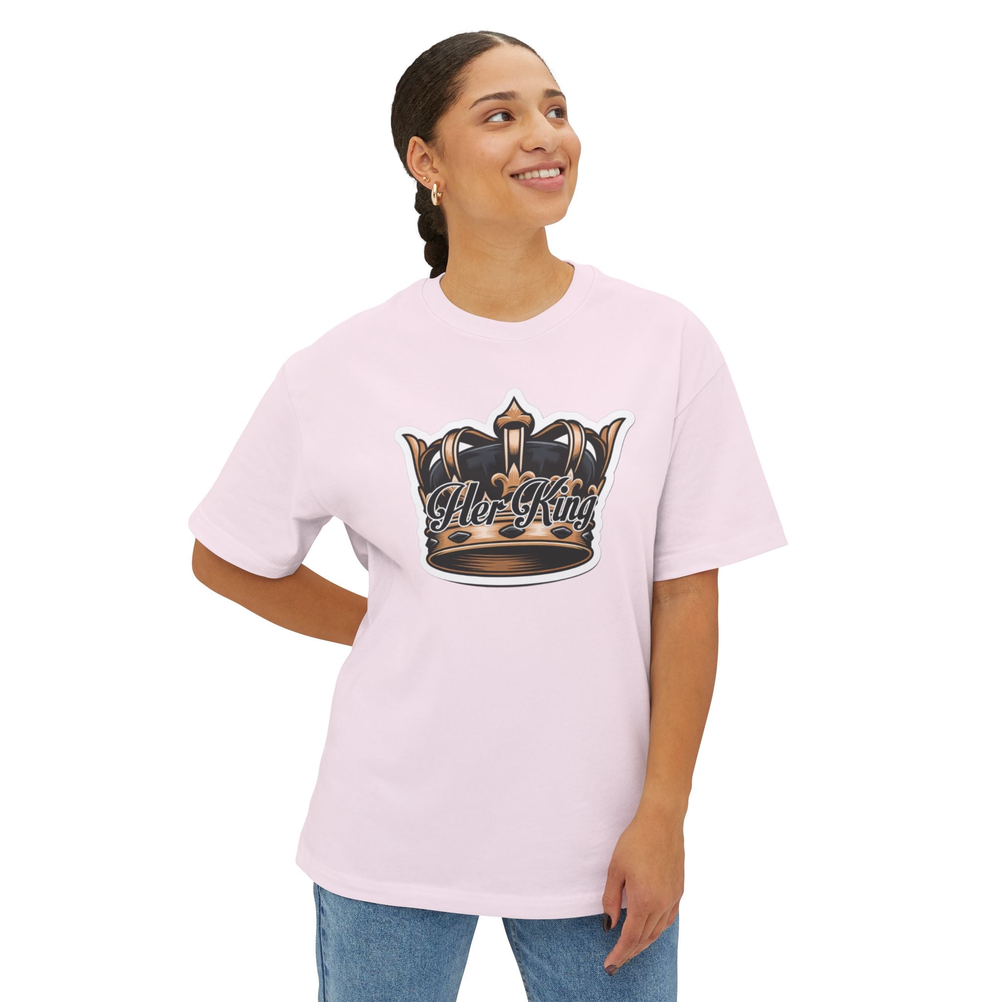 His Queen Tee — Gold Crown Graphic Oversized Boxy Shirt
