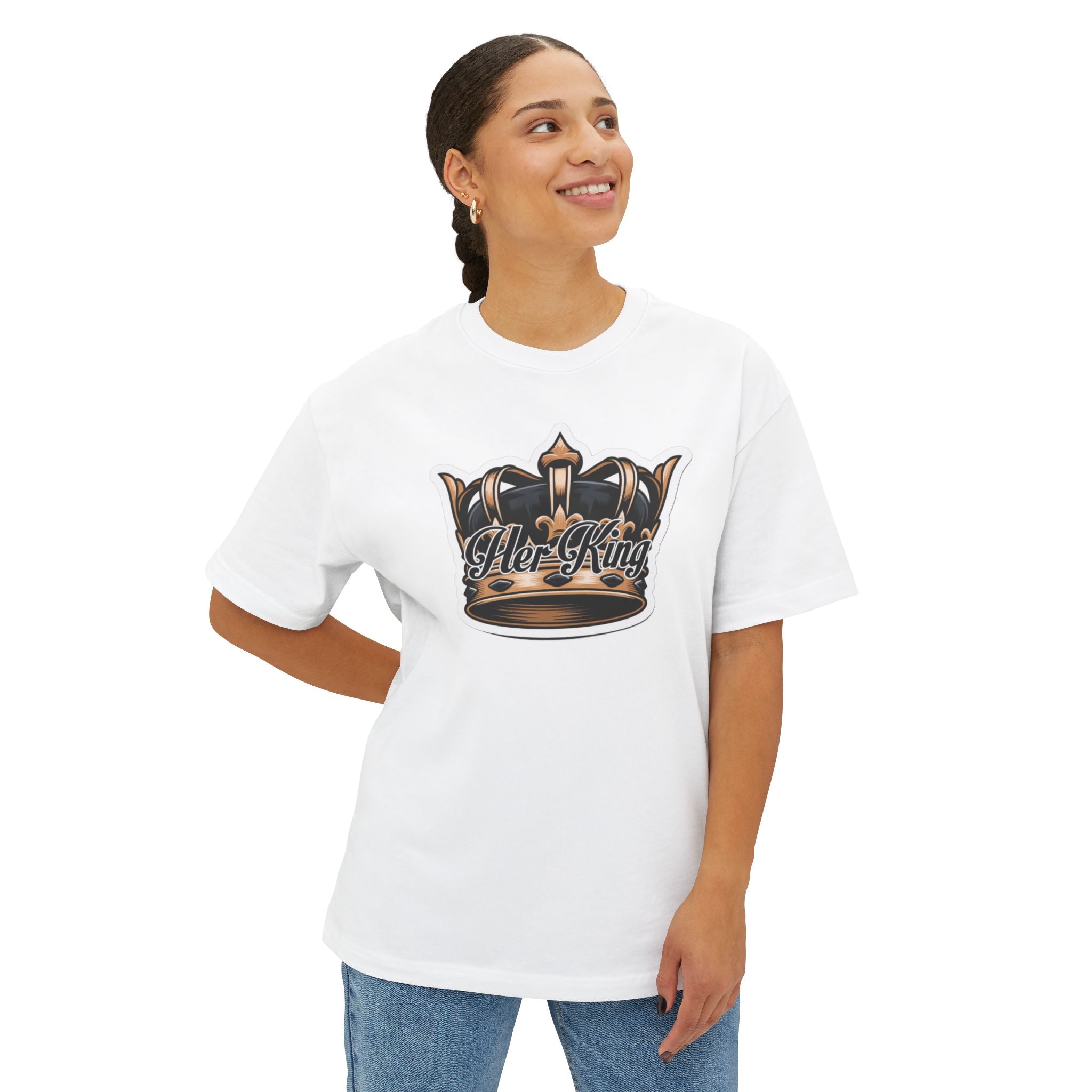 His Queen Tee — Gold Crown Graphic Oversized Boxy Shirt