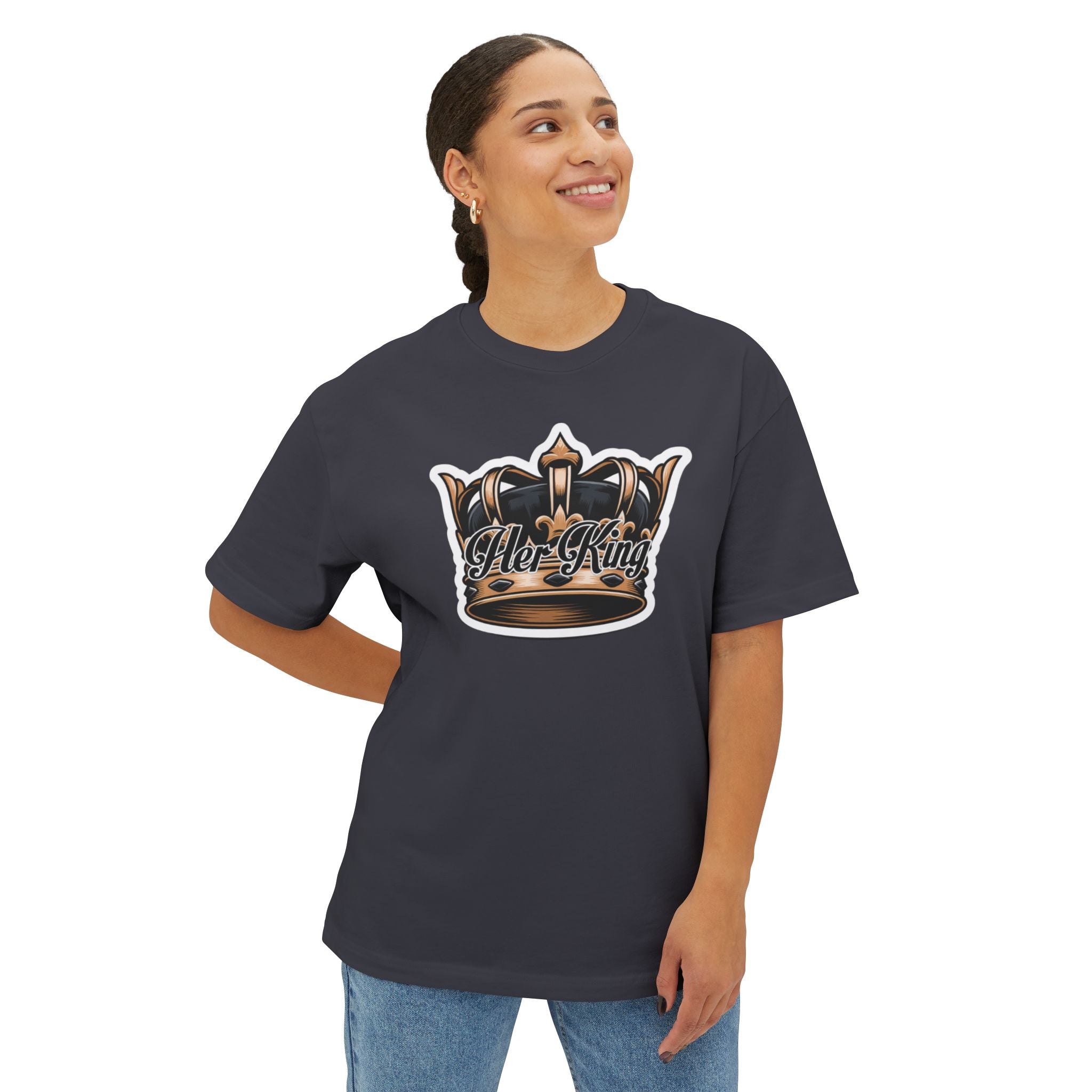 His Queen Tee — Gold Crown Graphic Oversized Boxy Shirt