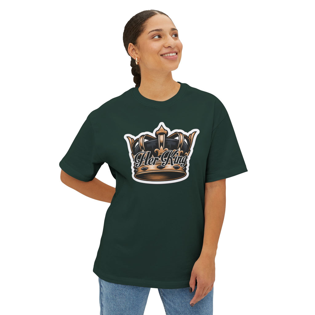 His Queen Tee — Gold Crown Graphic Oversized Boxy Shirt