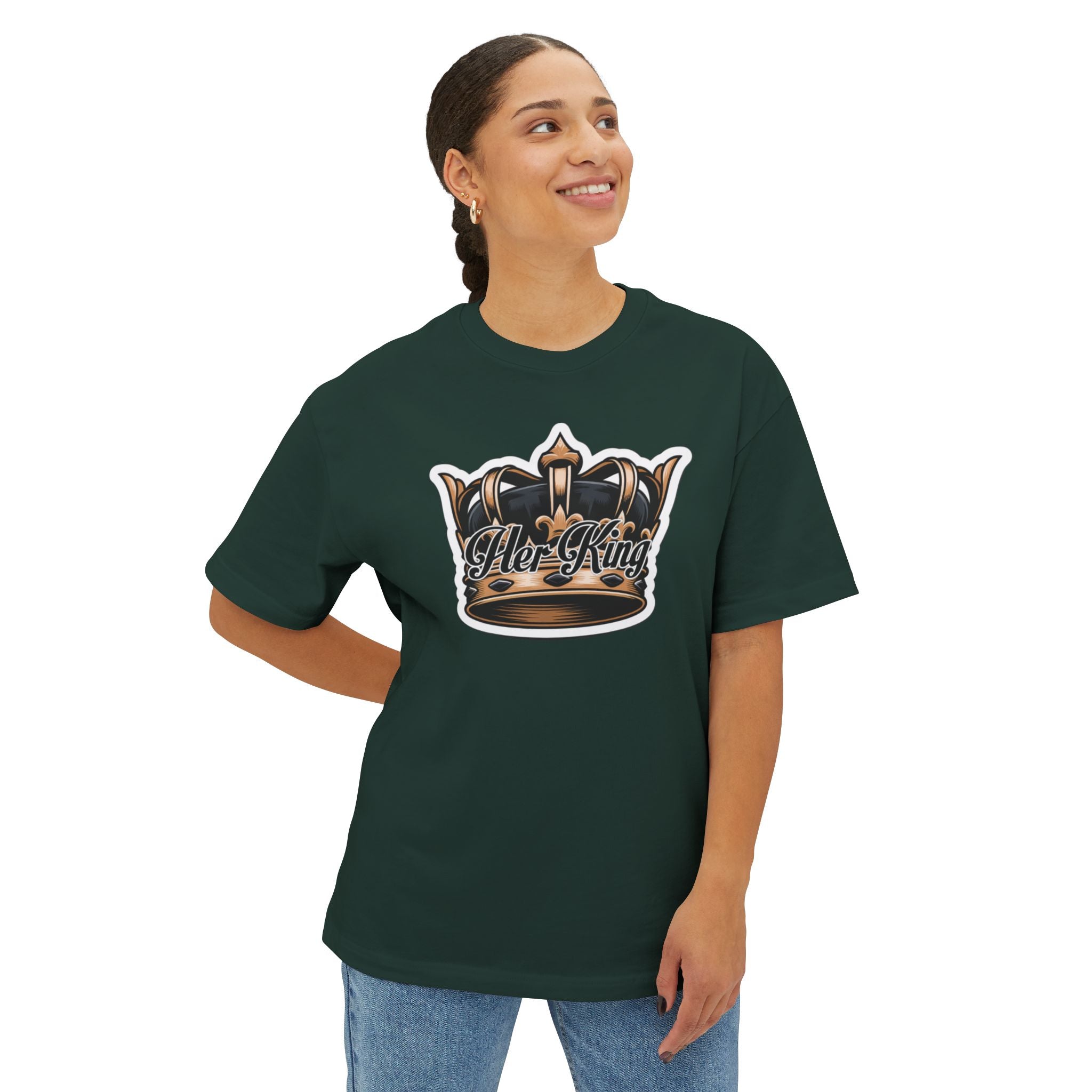 His Queen Tee — Gold Crown Graphic Oversized Boxy Shirt