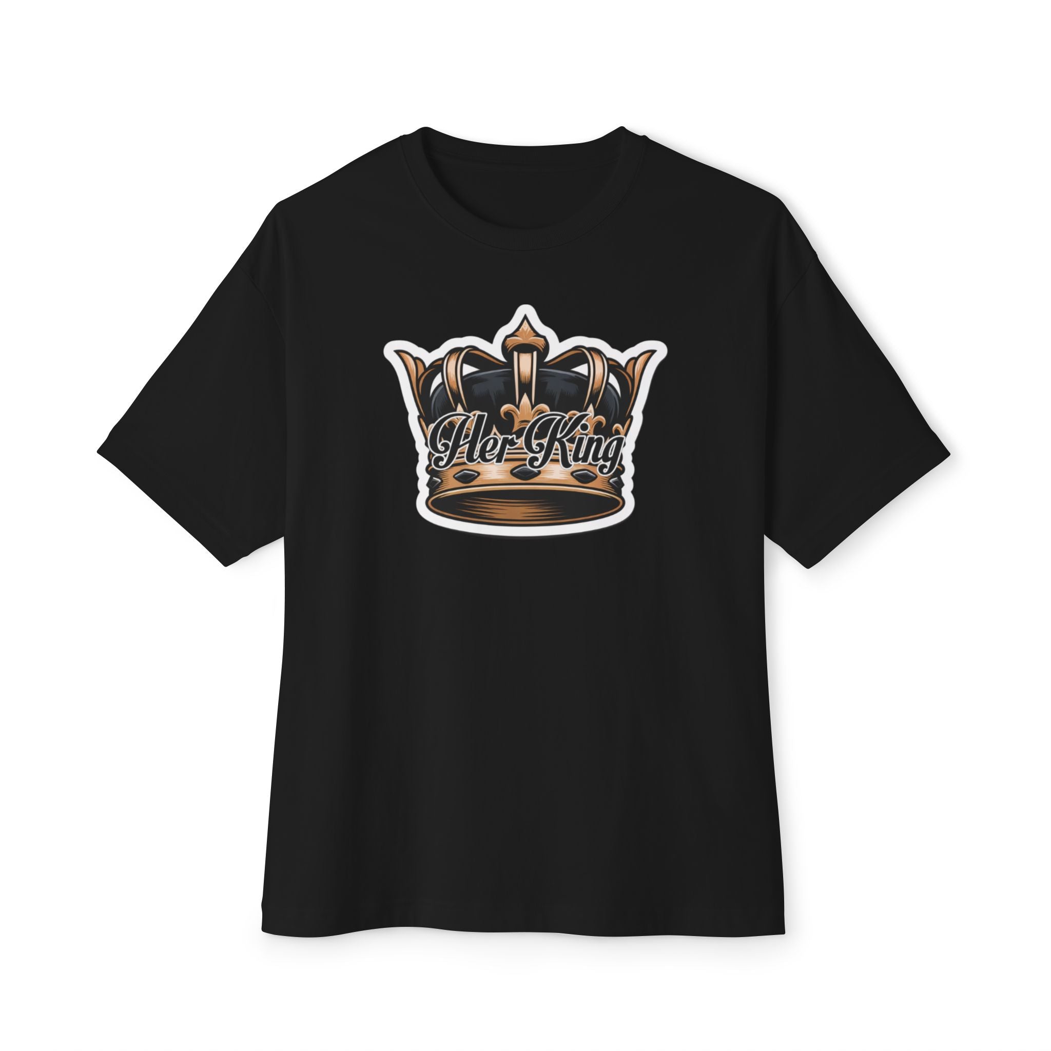 His Queen Tee — Gold Crown Graphic Oversized Boxy Shirt