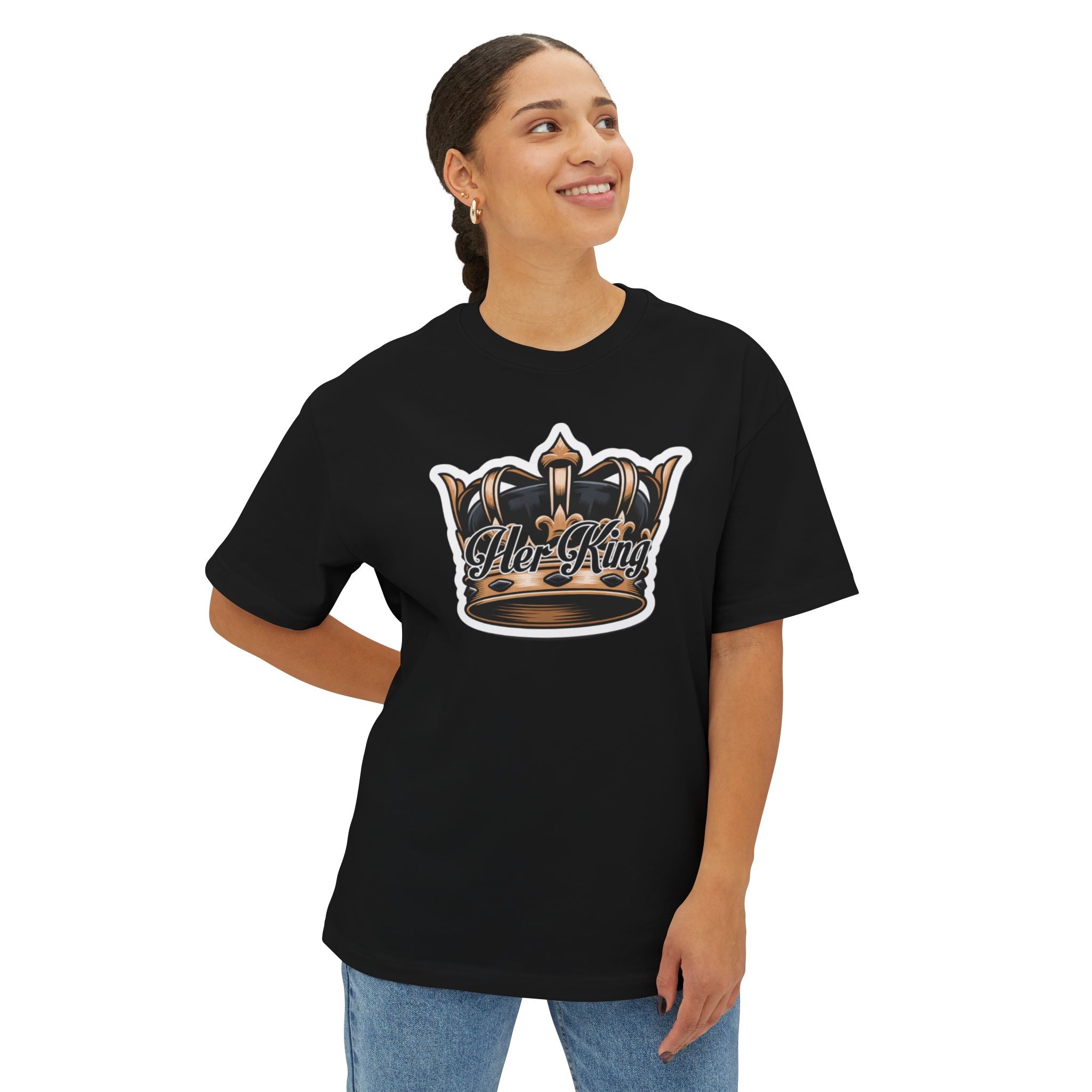 His Queen Tee — Gold Crown Graphic Oversized Boxy Shirt