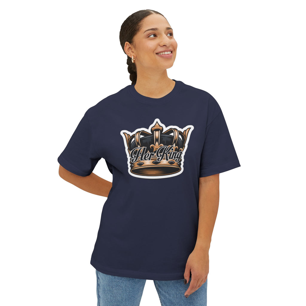 His Queen Tee — Gold Crown Graphic Oversized Boxy Shirt
